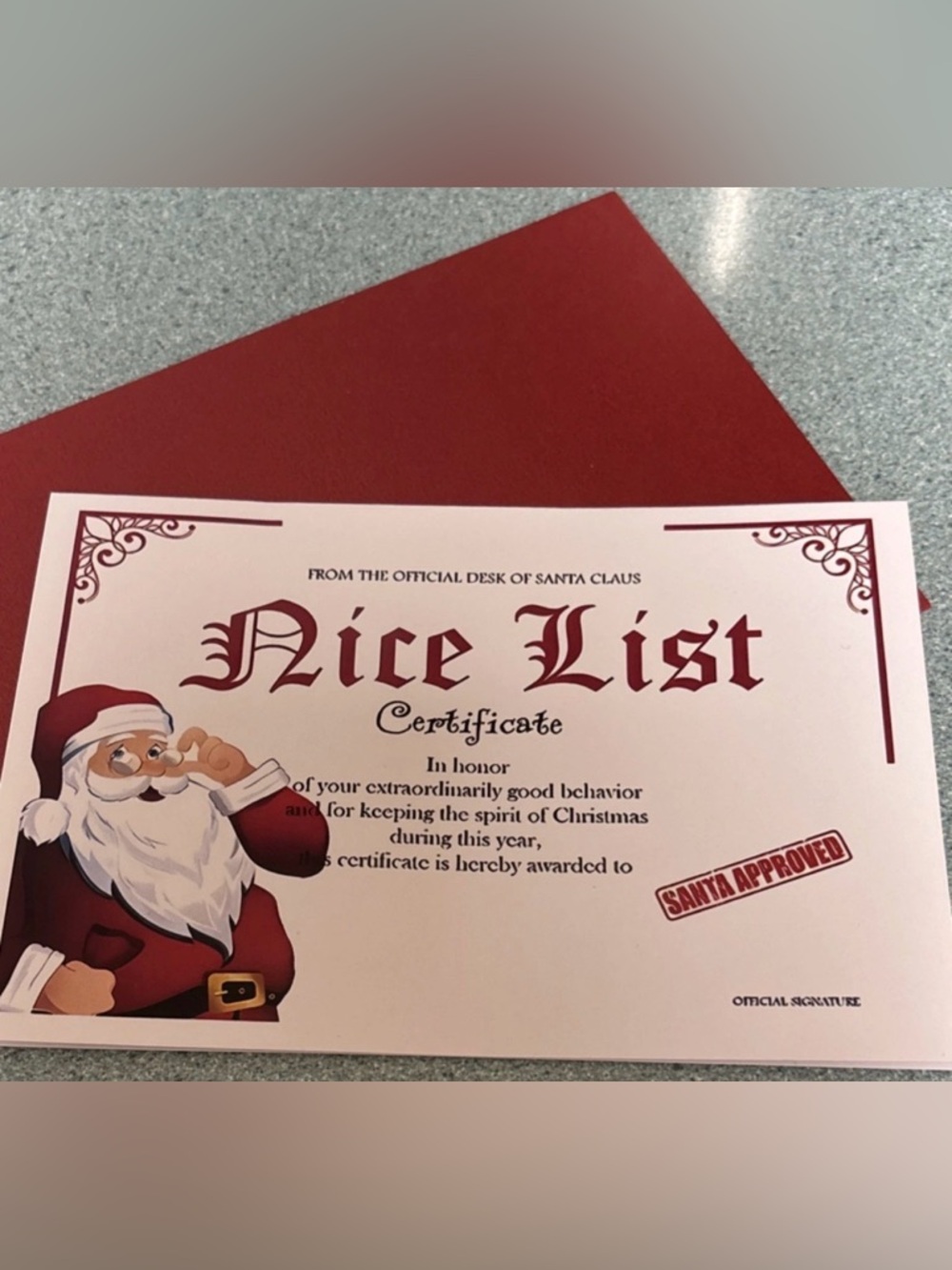 Santa Claus Nice List
Certificate Christmas Award cards